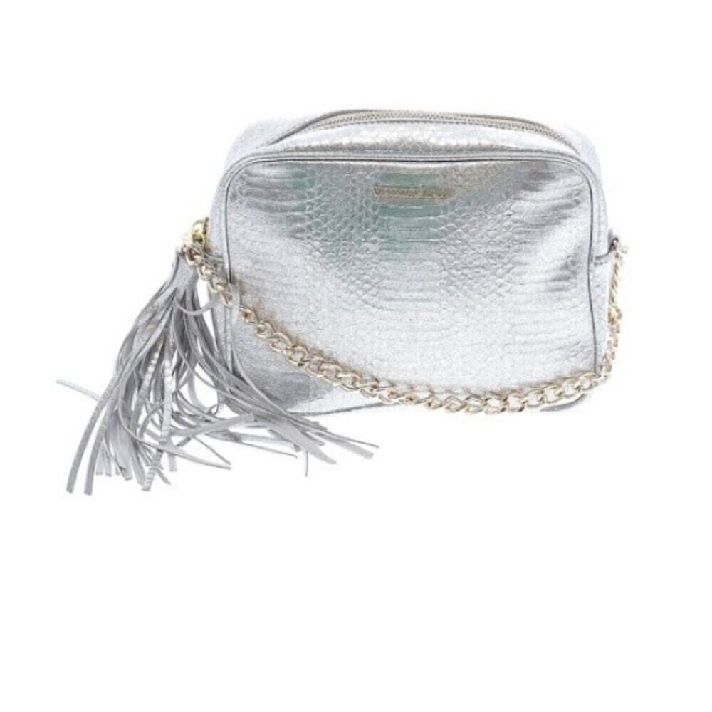 Victoria’s Secret Silver Faux Crocadile Embossed Square Purse Chain Strap Tassel